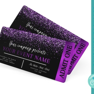 Schwarzes Lila Event Ticket zum Ausdrucken, bearbeitbares Event Ticket, Senior Prom Ticket, Gold Event Ticket, DIY Event Ticket, Event Ticket Template