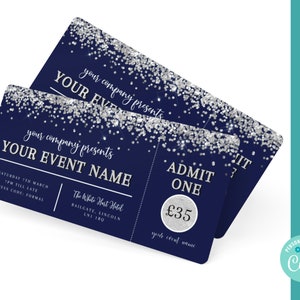 navy and silver event ticket printable, editable event ticket, Senior Prom ticket, diy event ticket, event ticket template, concert ticket