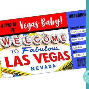 Plantilla de tarjeta de embarque de Las Vegas viaje a Las Vegas boleto de avión imprimible editable tarjeta de embarque cumpleaños sorpresa navidad personalizado