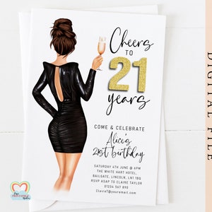 personalised 21st birthday invitation template custom portrait birthday invite for her cheers to 21 years editable invitation template