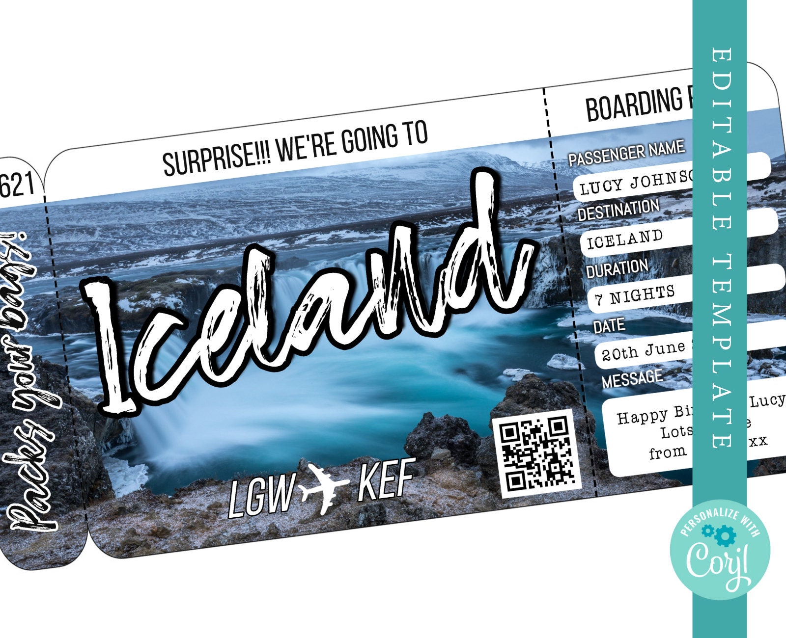Iceland Boarding Pass Template Trip to Keflavík Airplane Etsy