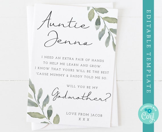 EDITABLE Godmother Card Will You Be My Godmother Printable - Etsy Israel