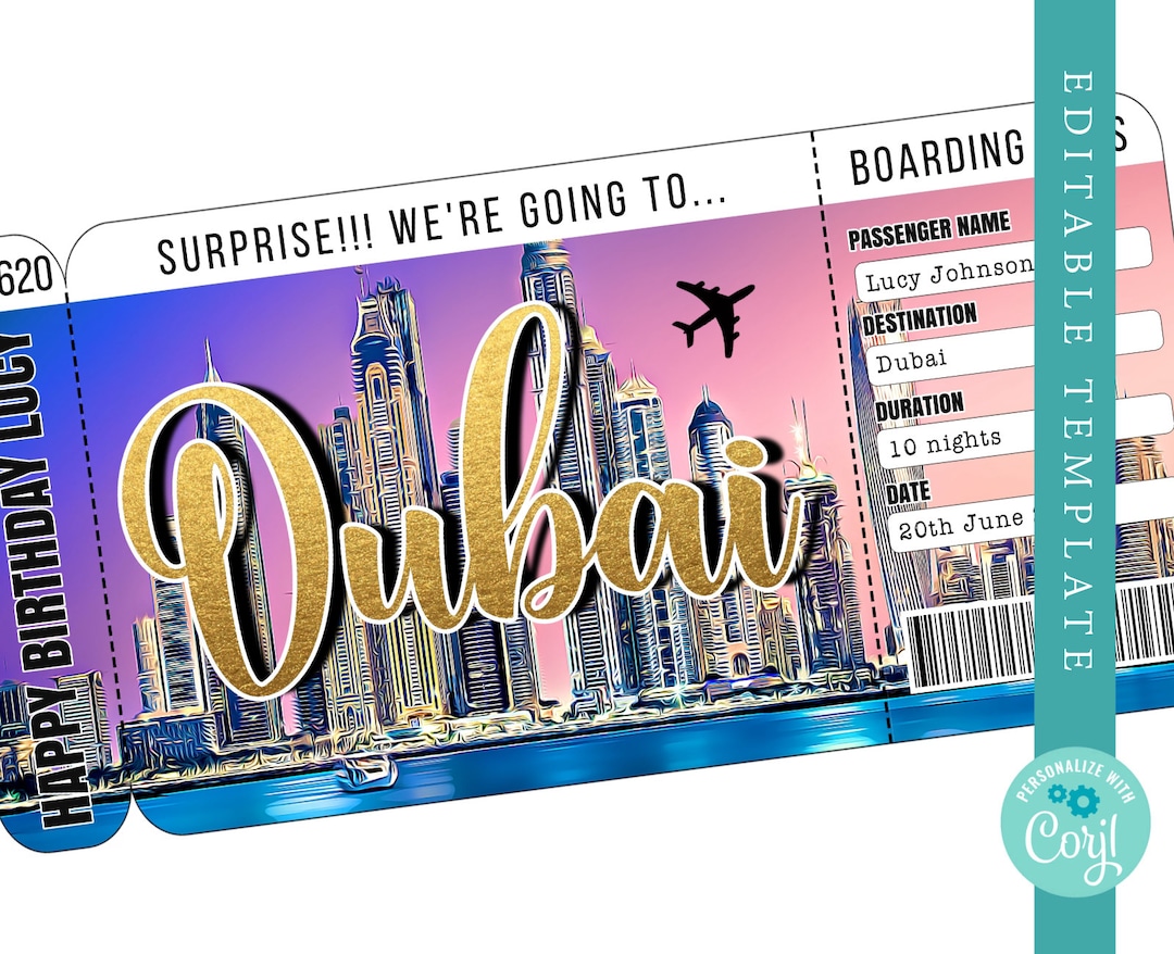 Dubai Boarding Pass Template Trip to United Emirates Airplane Ticket