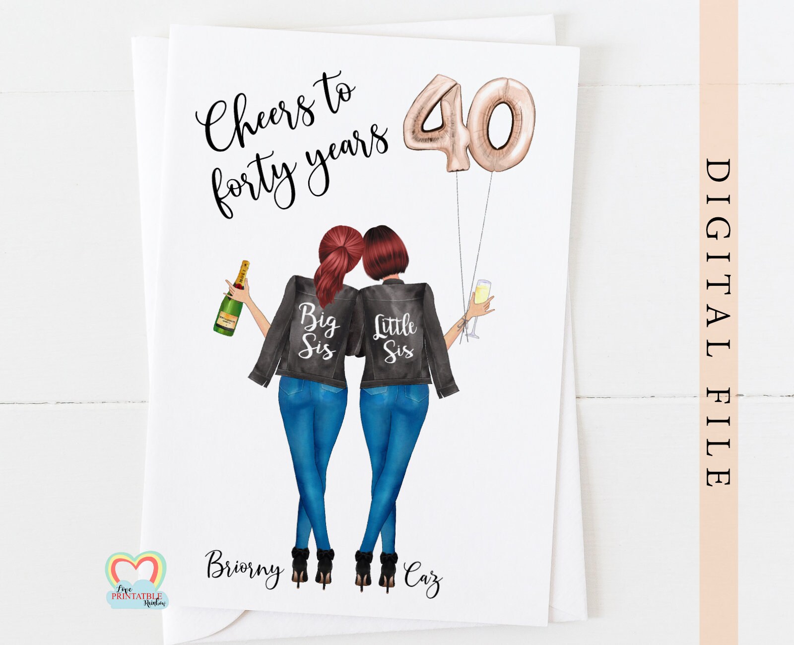 Sister 40th Birthday Card Printable Personalised 40th Birthday - Etsy ...