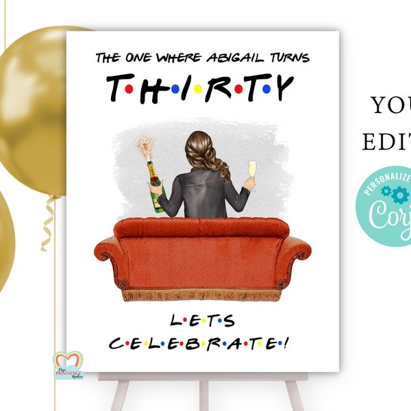 30th birthday welcome sign for her printable personalised friends tv show 30th birthday party poster the one where I turn 30 custom party