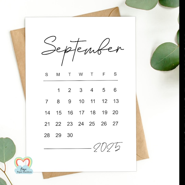 Calendrier de septembre 2025 imprimable | date d’accouchement septembre 2025 | annonce de grossesse septembre 2025 | téléchargement instantané | enregistrer la date