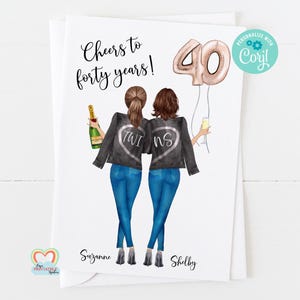 Cartão editável de 40º aniversário para gêmeos | Convite personalizado Corjl para comemorar 40 anos | Download digital para impressão de aniversário de gêmeos