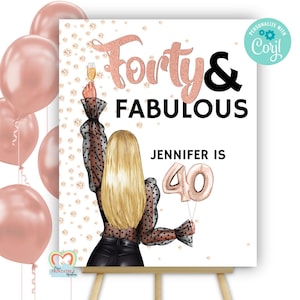 forty and fabulous welcome to party sign personalised editable template custom portrait birthday poster for her 40 years corjl diy