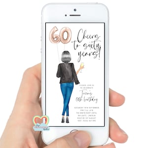 personalised 60th birthday digital invitation evite template custom birthday invite sms cellphone mobile cheers to 60 years whatsapp