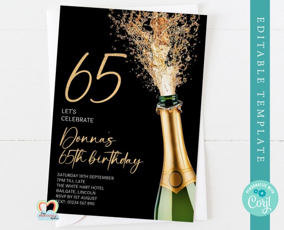 Printable 65th Birthday Invitation for Him Black Gold - Etsy