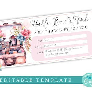 Makeup Gift Certificate Template Elegant Beauty Lashes gift card template gift voucher Printable Voucher EDITABLE, Beauty Salon gift