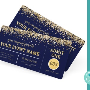 Marine und Gold Event Ticket zum Ausdrucken, bearbeitbares Event Ticket, Senior Prom Ticket, Gold Event Ticket, DIY Event Ticket, Event Ticket Template