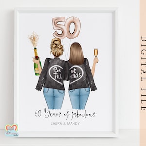melhor amigo presente de aniversário de 50 anos para impressão arte de parede personalizada de aniversário de 50 anos 50 anos de retrato personalizado fabuloso impressão de aniversário personalizada faça você mesmo