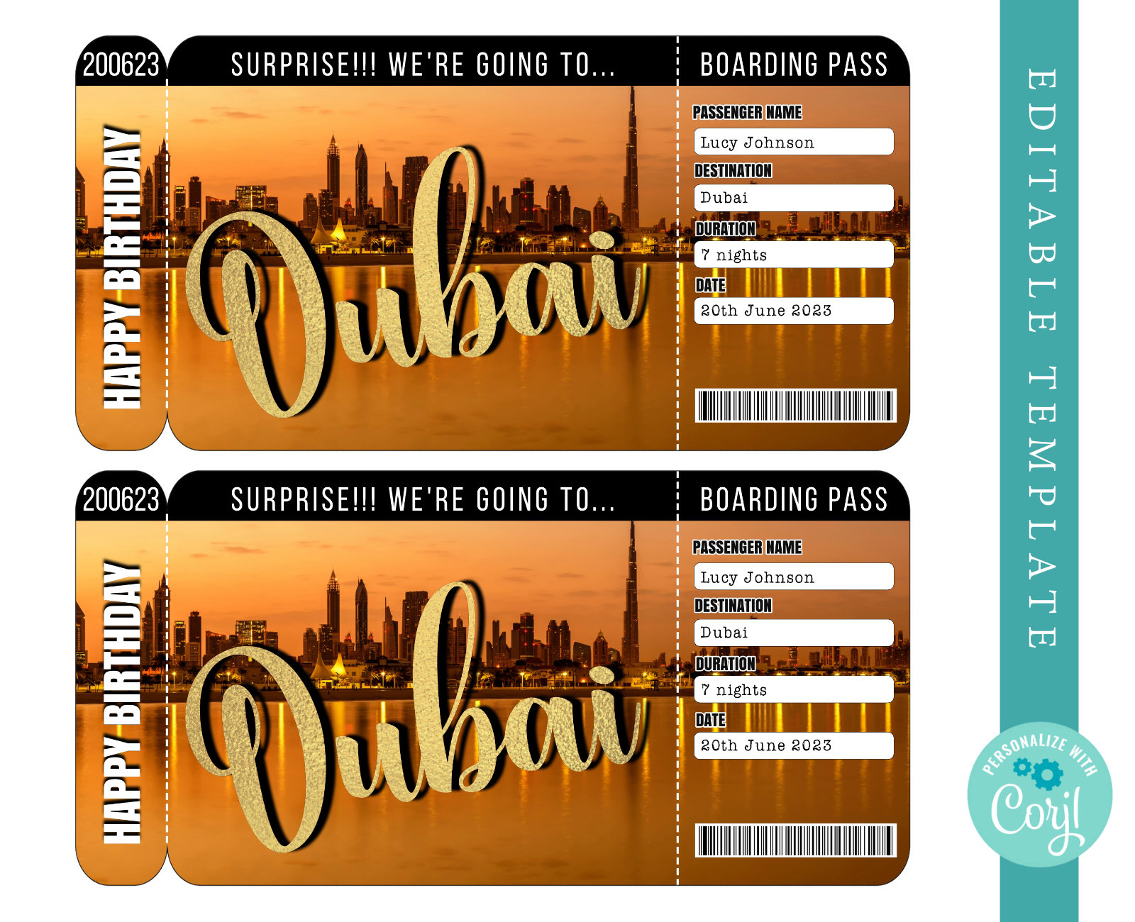 Dubai Boarding Pass Template Trip to United Emirates Airplane Etsy UK