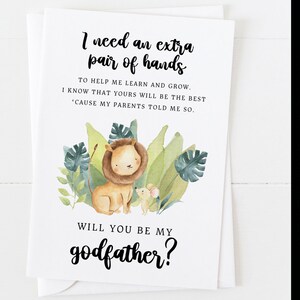 serás mi padrino tarjeta imprimible safari diy necesito un par extra de manos padrino propuesta poema lindo descarga digital acuarela