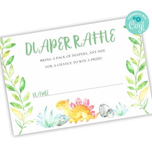 Baby shower de cartes de tirage au sort de couches modifiables | de dinosaure Corjl | Billet de tombola imprimable | Thème de la jungle à téléchargement immédiat
