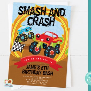 Invitaciones A Fiestas De Monster Truck Invitaciones A Crash Etsy Espana