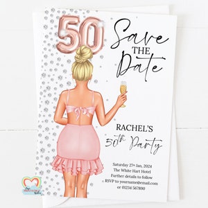 Save the date rosegold 50.Geburtstagseinladung druckbare Vorlage Hochzeitseinladung personalisiert