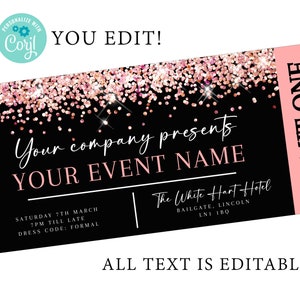 Pink Event Ticket zum Ausdrucken, editierbares Event Ticket, Senior Prom Ticket, Cancer Charity Event Ticket, diy Event Ticket, Event Ticket Template