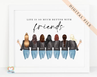 personalised 7 best friends card printable best friend quote download digital miss you best friends life is better with friends diy pdf