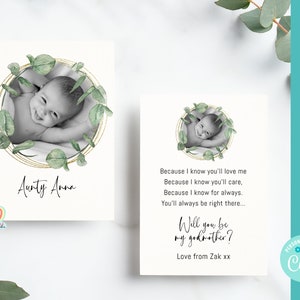 Tarjeta de madrina imprimible personalizada propuesta de madrina plantilla de tarjeta de foto descarga instantánea edición imprimible de padrino con Corjl