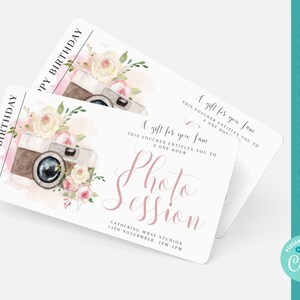 Buono regalo fotografico buono stampabile per sessioni fotografiche buono regalo modificabile buono regalo con fotocamera floreale fai da te download immediato