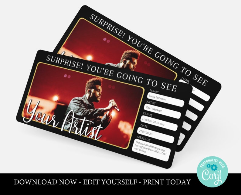Printable Concert Ticket Template Birthday Gift Voucher Free 