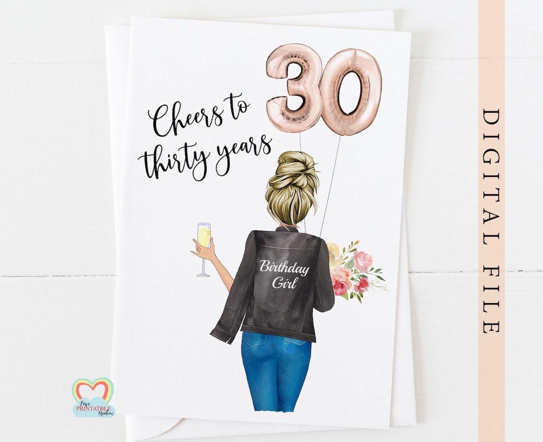 Personalised Birthday Card Template Cheers to 30 Years Editable 30 ...