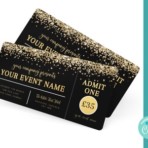 Schwarzes und goldenes Eventticket zum Ausdrucken, bearbeitbares Eventticket, Senior Prom Ticket, Gold Event Ticket, DIY Event Ticket, Event Ticket Template