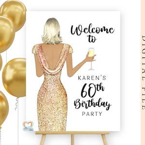 60th birthday party welcome sign printable welcome to party sign 60th birthday party sign personalised gold