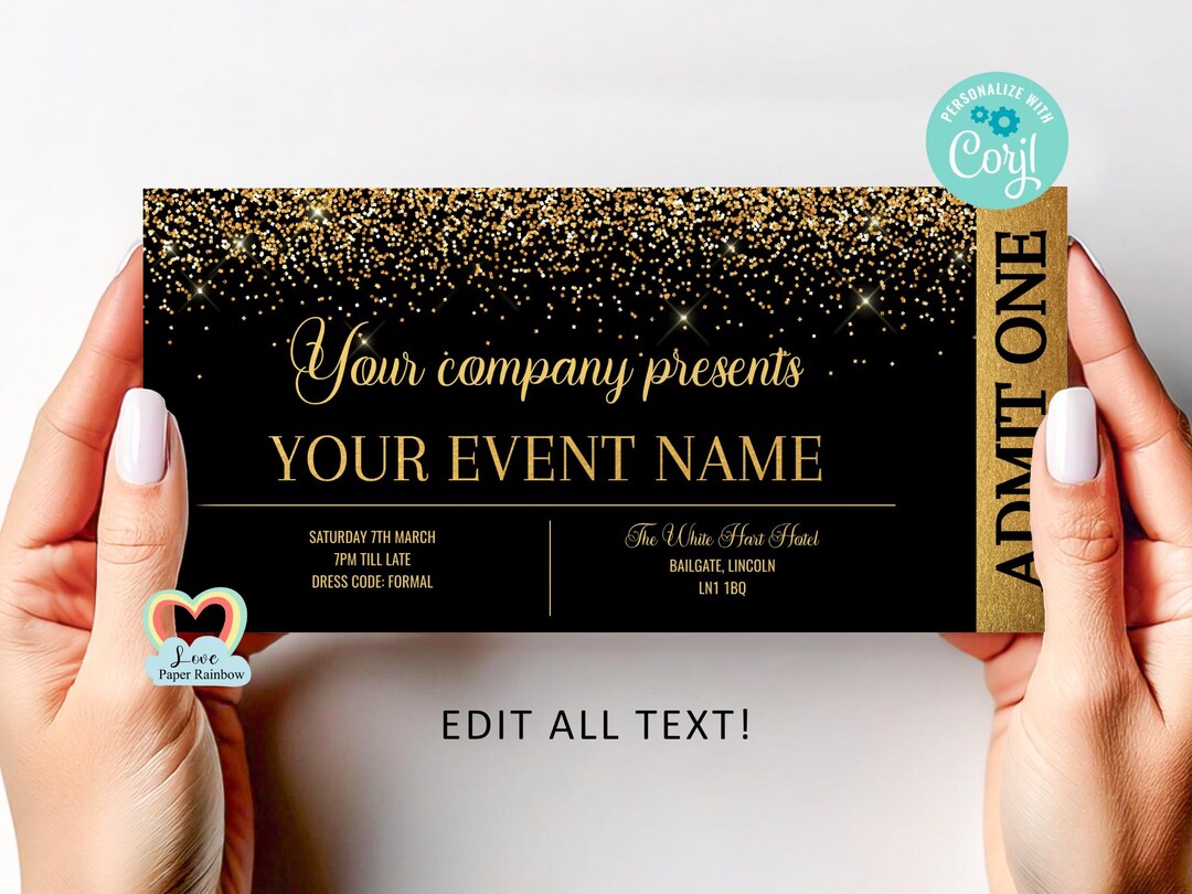 Vip Event. Member Template.pdf Editable VIP Event Ticket Template Corjl, Black and Gold Ticket Invite ...