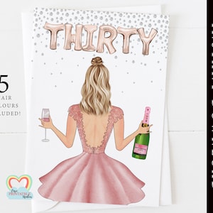 30th birthday card custom portrait 30 birthday instant download diy 30th birthday card printable for her champagne best friend 30 sign