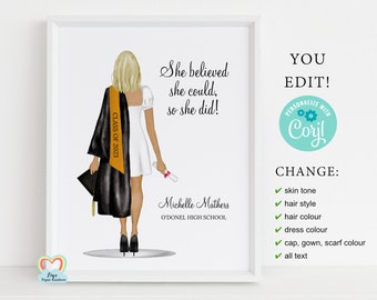 personalized graduation print, girl graduation printable, editable graduation print, graduation gift for her, daughter graduation gift 2023