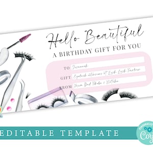 Beauty Lashes Gift Certificate Template Elegant Beauty Lashes gift card template gift voucher Printable Voucher EDITABLE, Beauty Salon gift