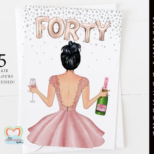Cartão de aniversário de 40 anos retrato personalizado 40 aniversário download instantâneo faça você mesmo cartão de aniversário de 40 anos para impressão para sua melhor amiga champanhe 40 sinal