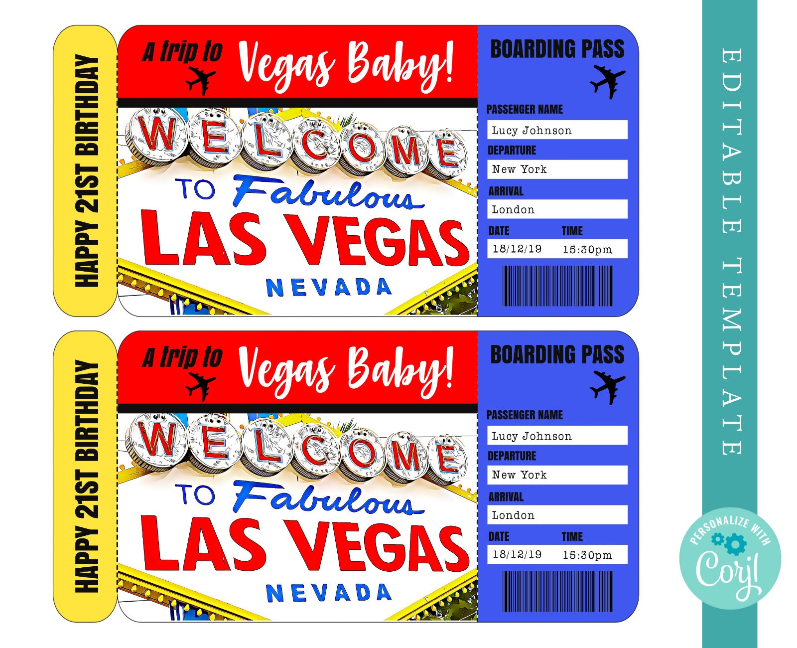 Las Vegas Boarding Pass Template Trip to Las Vegas Airplane Ticket  Printable Editable Boarding Pass Birthday Surprise Christmas Custom - Etsy | Gin