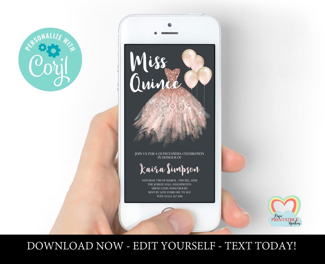 Electronic Quinceañera evite Miss quince sms invitation Etsy