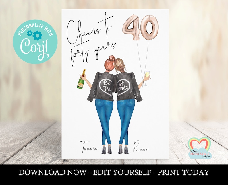 Best Friend 40th Birthday Card Printable Personalised 40th Etsy