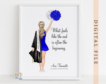Cheerleader graduation card printable cheer class of 2024 cheer graduation diy personalised gift Cheerleader Illustration blue