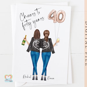 Carte 40e anniversaire meilleur ami à imprimer carte 40e anniversaire personnalisée à 40 ans, portrait personnalisé corjl, carte d'anniversaire personnalisée corjl