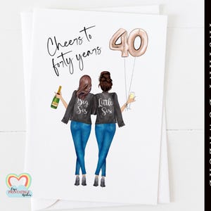Cartão digital de 40º aniversário | Cheers to 40 Years | Cartão de aniversário para impressão para irmãs | Download instantâneo | Sem frete