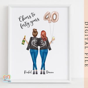 best friend 40th birthday print diy cheers to 40 years printable birthday gift bestie birthday gift download best friends wall art digital