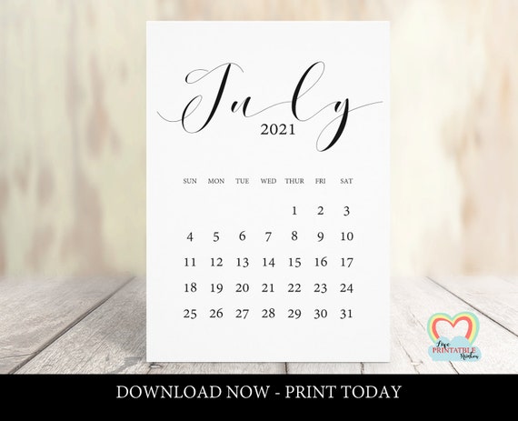 July 2021 Calendar Printable Baby Due Date July 2021 Etsy