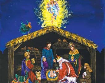 Santa Nativity Scene, Nativity Painting, Santa Painting, Christmas Painting, Holiday Painting, Christ Painting