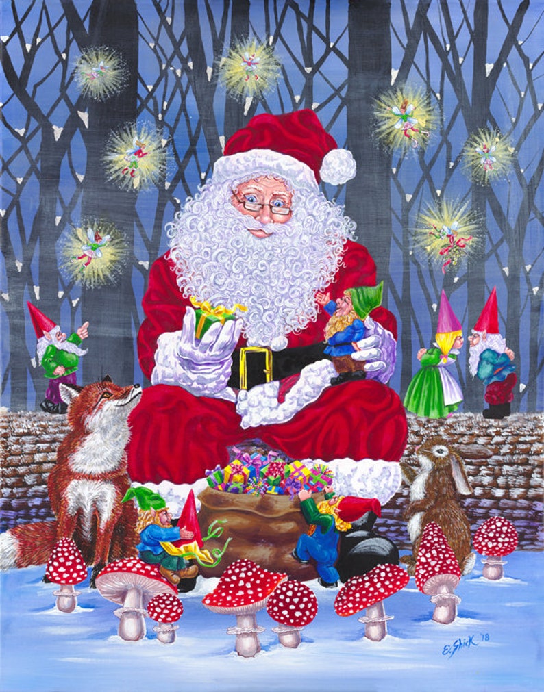 Santa and gnomes painting Christmas gnomes painting | Etsy