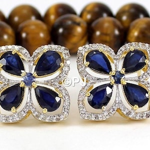 Sapphire Diamond Sterling Silver Stud Earrings: Teardrop Gemstone