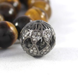 Pave Diamond Beads, Pave Diamonds, Pave Diamond Jewelry Finding Spacer Beads, 925 Sterling Silver, Bracelet Diamond Beads, Size 10x10 mm