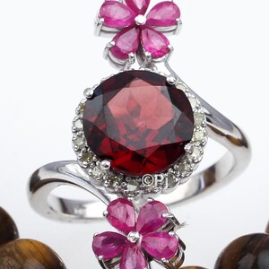Ruby Garnet Diamond Ring, Pave Diamond Ruby Ring, Ruby Flower Design Ring, Garnet Stone Ring, Women's Ring,  Birthday Anniversary Gifts Ring