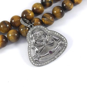 Diamond Laughing Buddha Pendant: Sterling Silver Religious Charm (35x27)