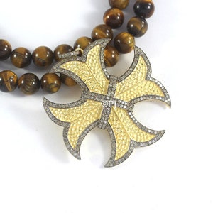 Pave Diamond Cross Pendant: Hammered Sterling Silver, Rose Cut Diamond